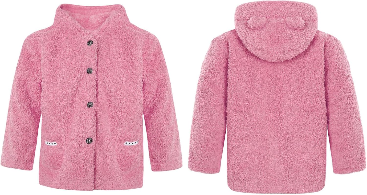 ranrann Kids Girls Boys Bear Ears Hooded Coat Long Sleeve Sherpa Fleece Hoodie Jacket Fall Winter Overcoat Outerwear