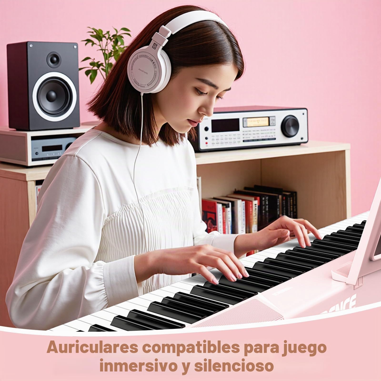 TERENCE Piano Electrico 88 Teclas Teclado Dinámico Pesado 2 Altavoces de 15W Panel Táctil Sensible Función de Grabación de Video y Audio Integrada Soporte para Auriculares y Altavoces Externos Rosa