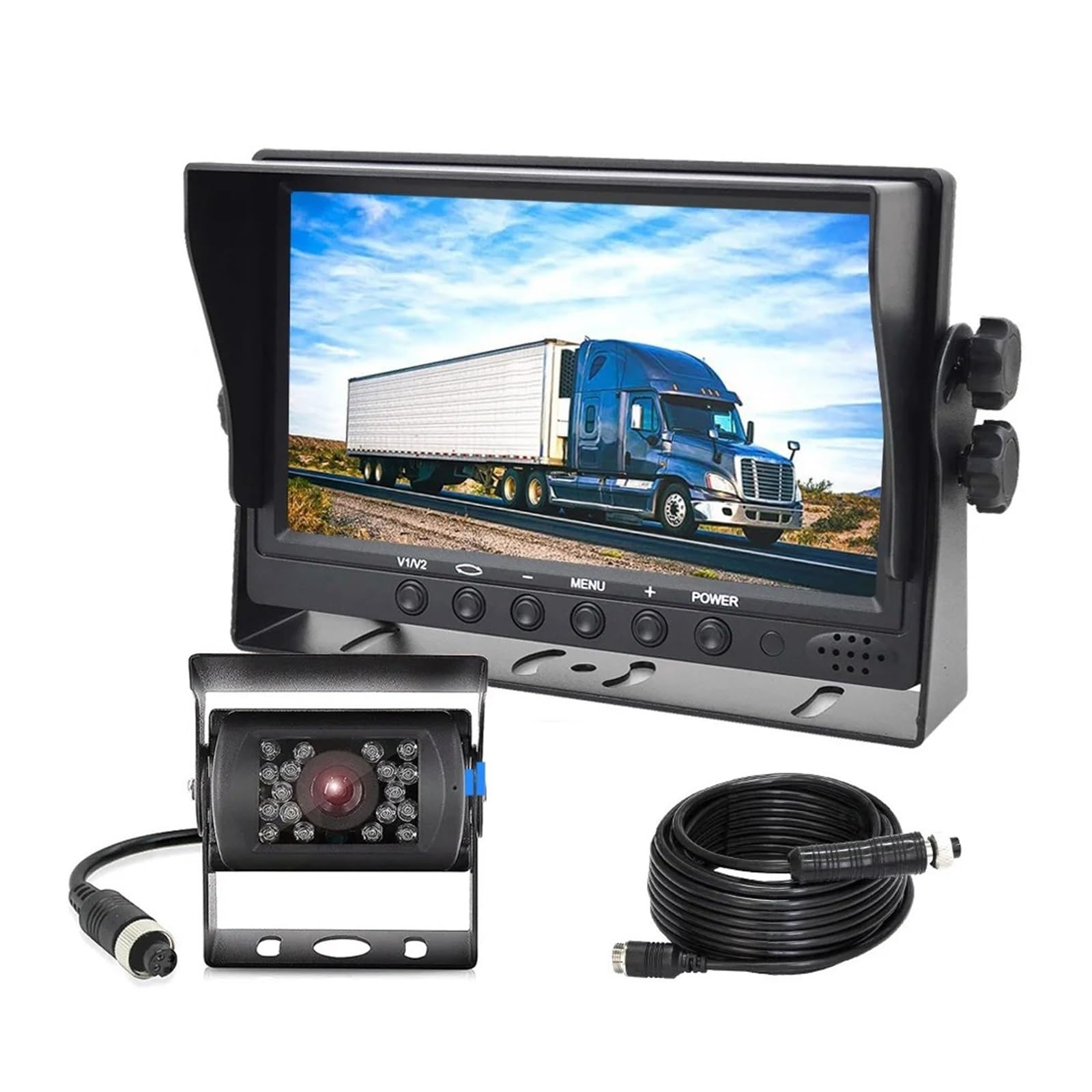 Zestaw Kamery Cofania Do Ciężarówki Z Dźwiękiem, Kamera Audio AHD-1080P Widokiem Tyłu, Wbudowany Mikrofon 7-calowy Monitor, Ekran IPS Stabilna Transmisja SygnałU(Camera Kit-Sound-15m)