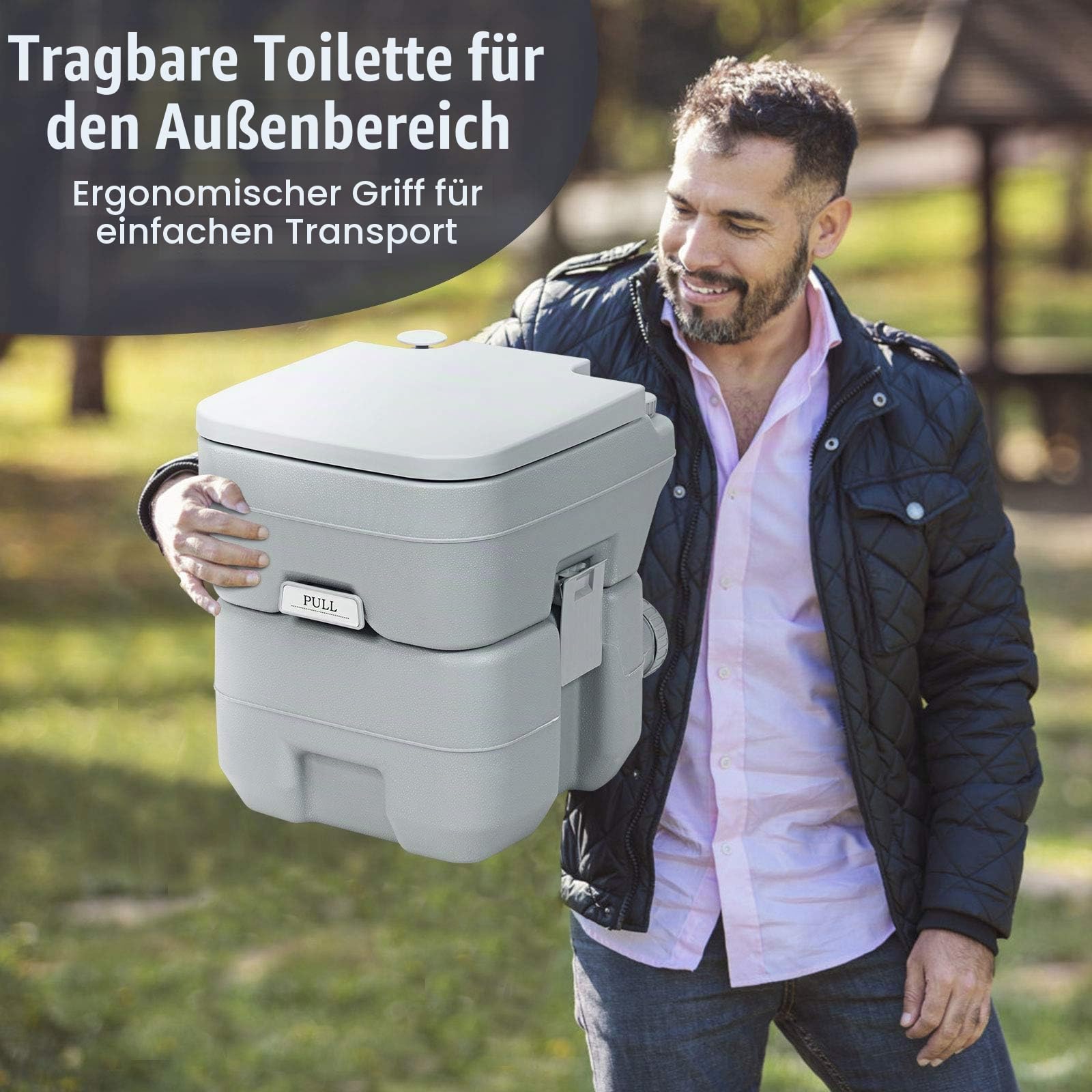 DREAMADE 20L Campingtoilette mit Abnehmbarem Abwasser- und Frischwassertank, Reisetoilette aus HDPE, Mobile Toilette, bis zu 150 kg belastbar, mit Spülung, für Wohnwagen & Garten