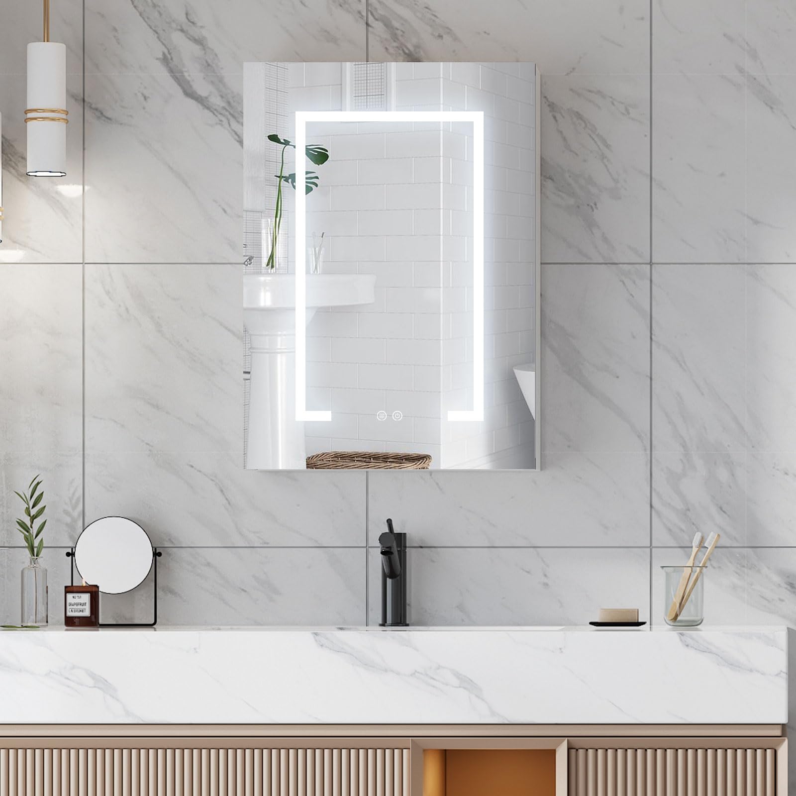 Mepplzian Medicine Cabinet with Lights,Lighted Medicine Cabinet with Defogger Led Medicine Cabinet with Mirror for Bathroom Recessed or Surface Mount?Stainless Steel, Left Hinges, 30 x 30 