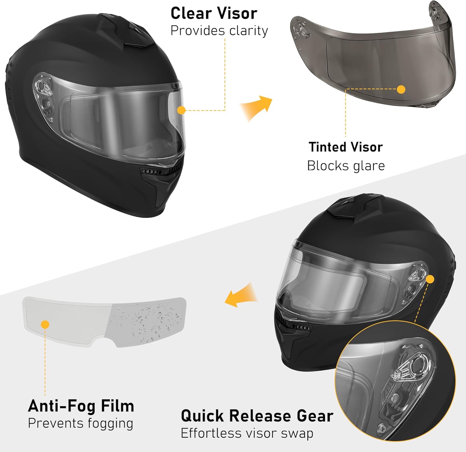 Favoto Motorcycle Full Face Helmet, DOT Approved Matte Black Helmets with Anti-fog Film for Men Women