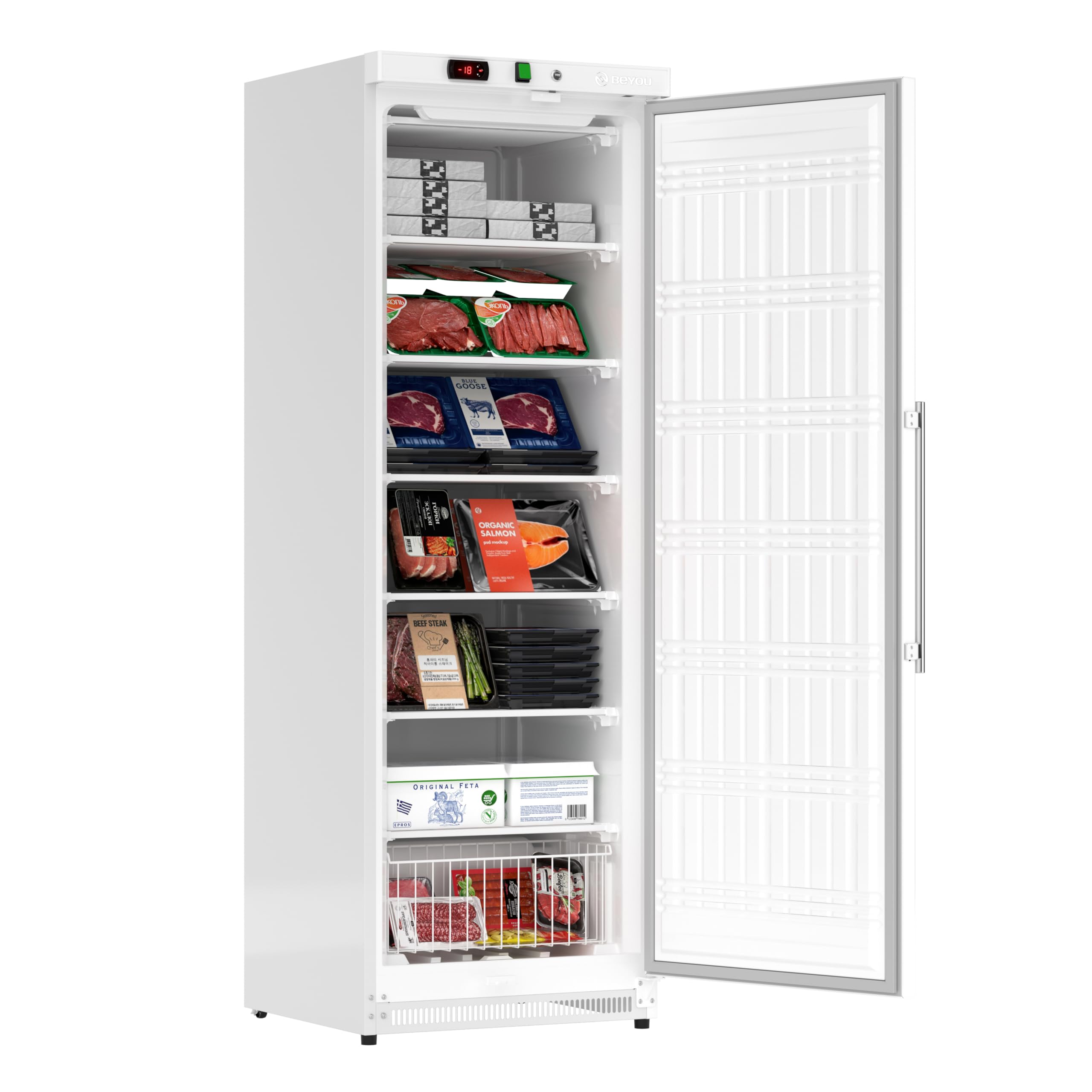 Photo 1 of BEYOU Commercial Freezer Upright,Merchandiser Freezer,Reach-in Freezer in White Single Door for Kitchen,Garage-19 Cu. ft.