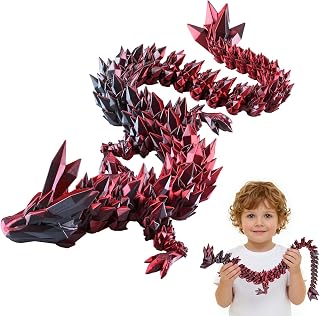 27" 3D Printed Dragon Toy, Articulated Crystal Dragon Model for Kids & Collectors, Desktop Decoration, Dragon Lovers Unique Gift, 3D Printed Toys for Adults & Children (Red)