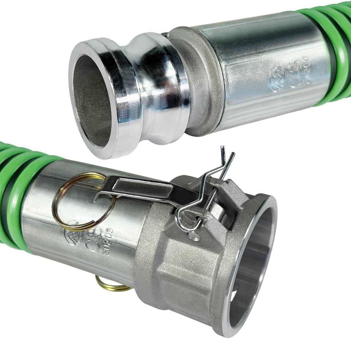 Gloxco 2" Green EPDM Suction Hose Assembly, Male Camlock x Female Camlock Crimped, 50 PSI, 20' Length