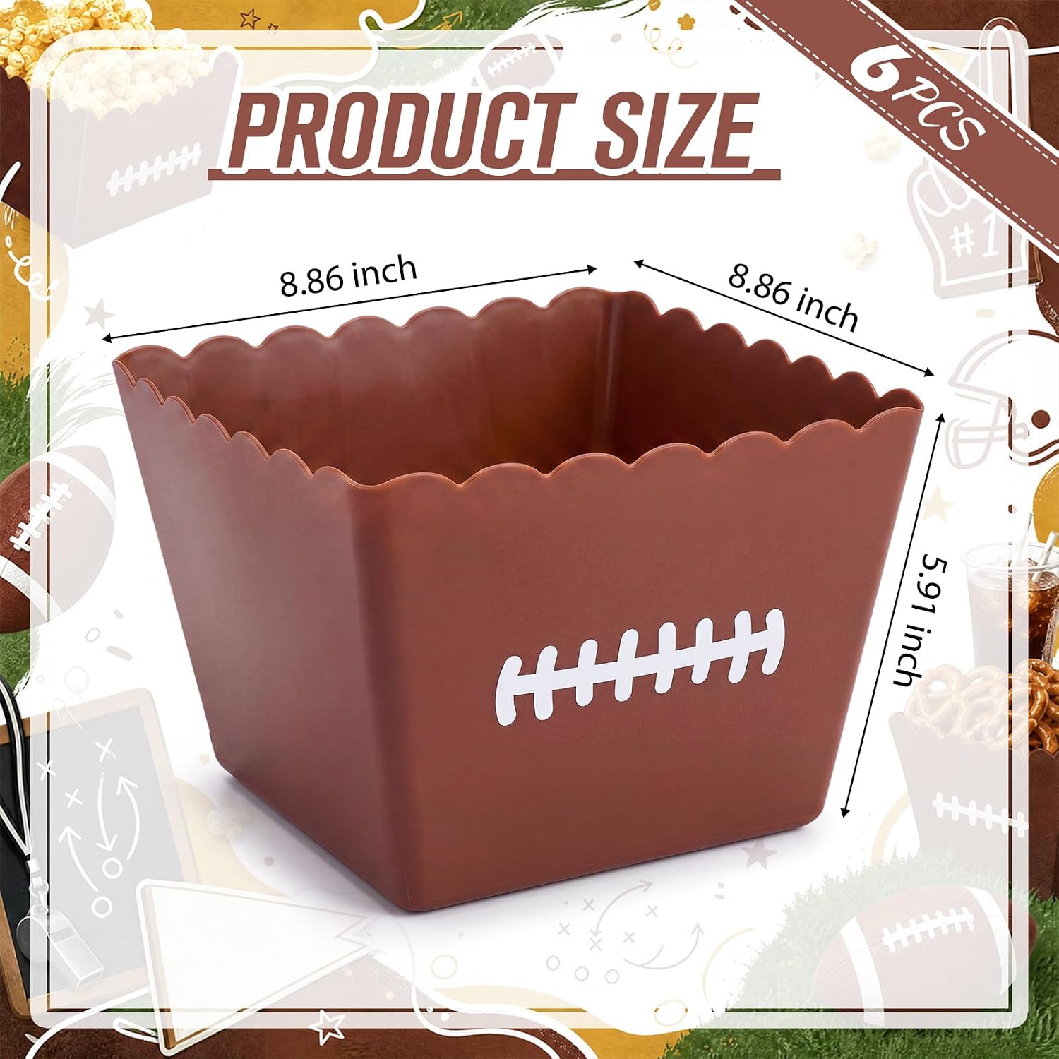 Domensi 6 Pack Football Popcorn Buckets, Football Bowls, 8.8 x 8.8 x 5.9 image 2