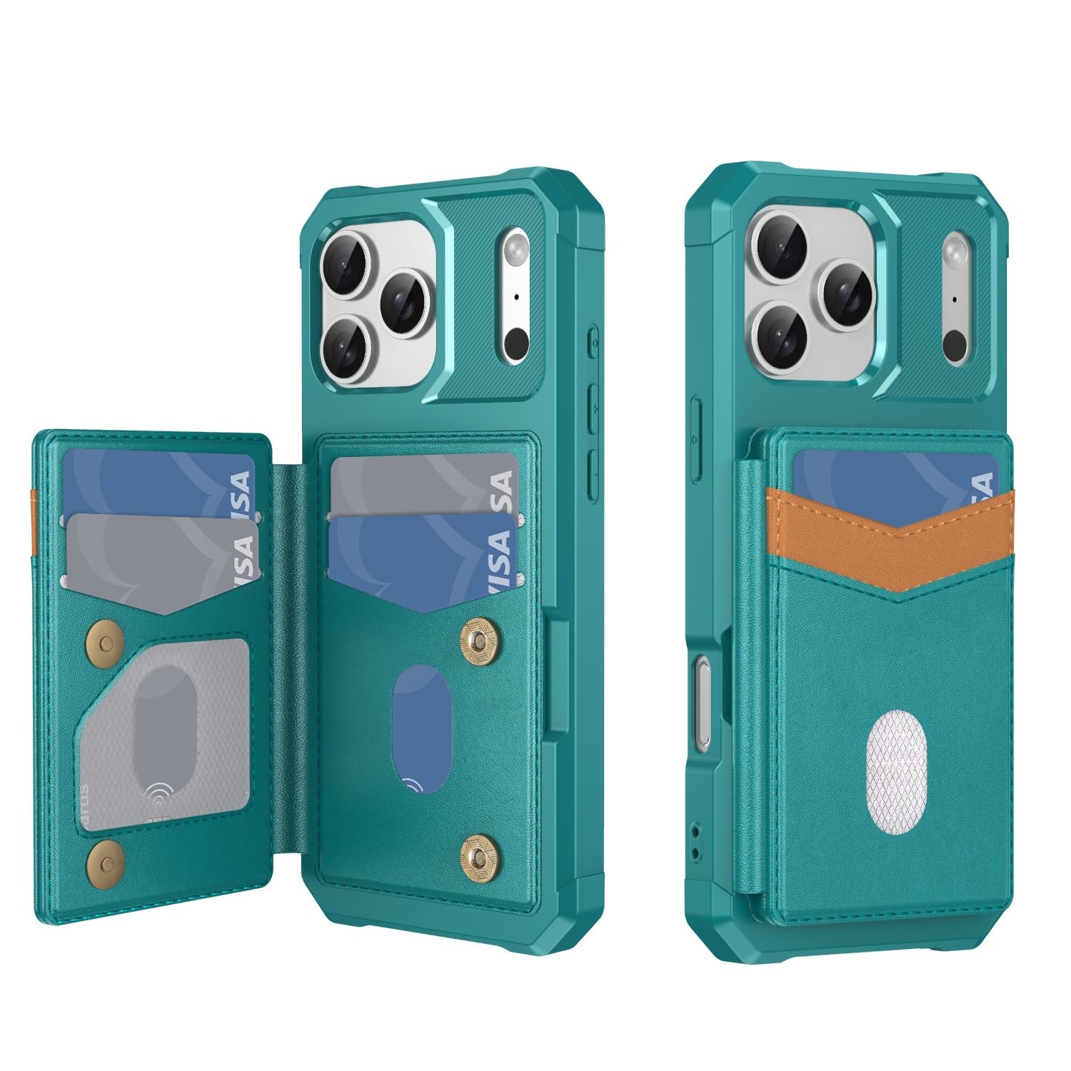 Étui iPhone 14 vert avec portefeuille en silicone rigide et support RFID en cuir - 8