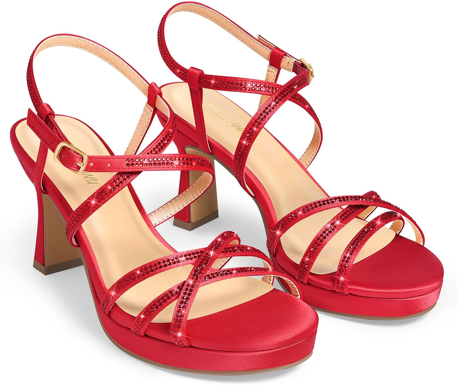 PIZZ ANNU Women's Stellora Platform High Heels Block Chunky Strappy Sparkly Rhinestone Open Toe Ankle Strap Dress Pump Sandals Shoes for Party Wedding - Image 4