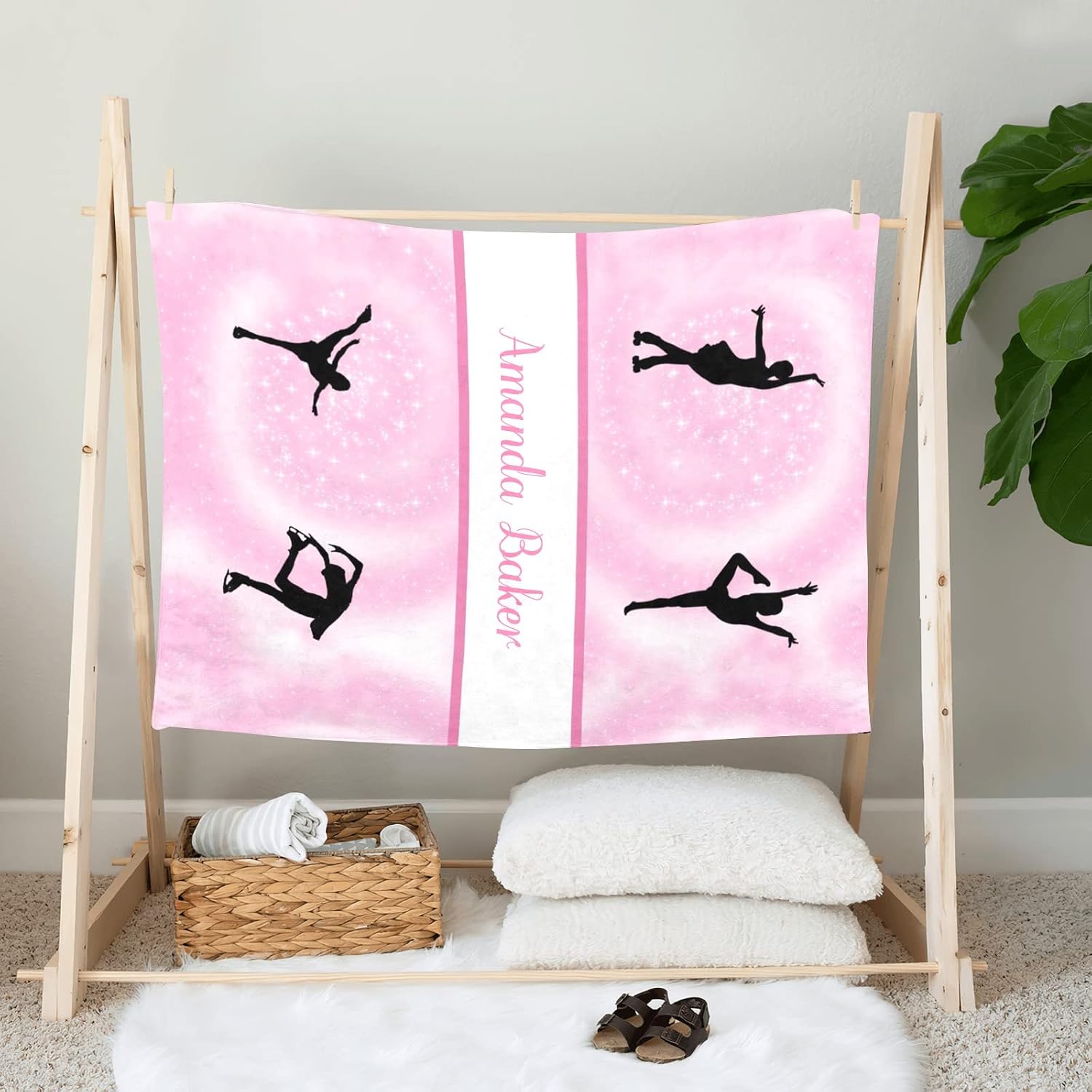 Personalized Baby Blanket Figure Skating Pink Swirl Custom Nursery Swaddling Blankets 30x40 Inches for Baby Boy Girl with Name for Baby Shower Birthday