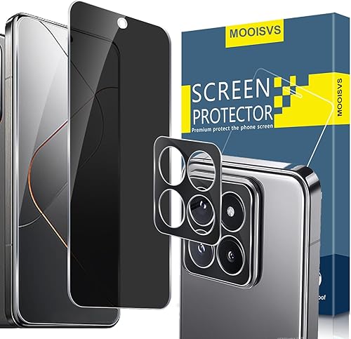 MOOISVS Paquete de 2 + 2 protectores de pantalla de vidrio templado para Xiaomi 14 Pro (2 paquetes) + protector de lente de cámara (2 paquetes),