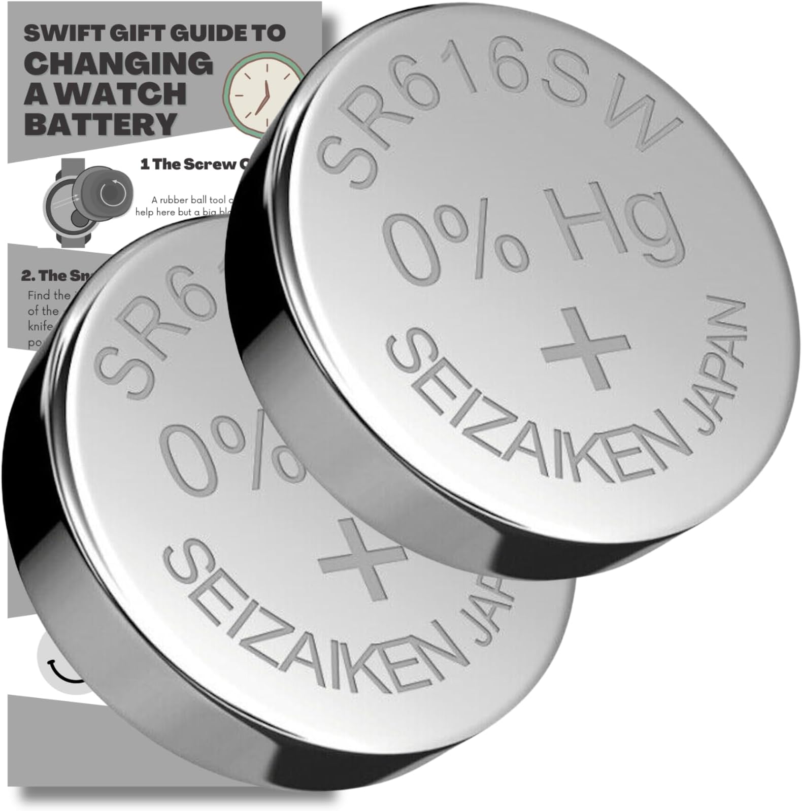 SR616SW Watch Batteries - 2 x Seizaiken 321 Equivalent Cell Button Watch Battery Replacement Kit for Watches with Fitting Guide