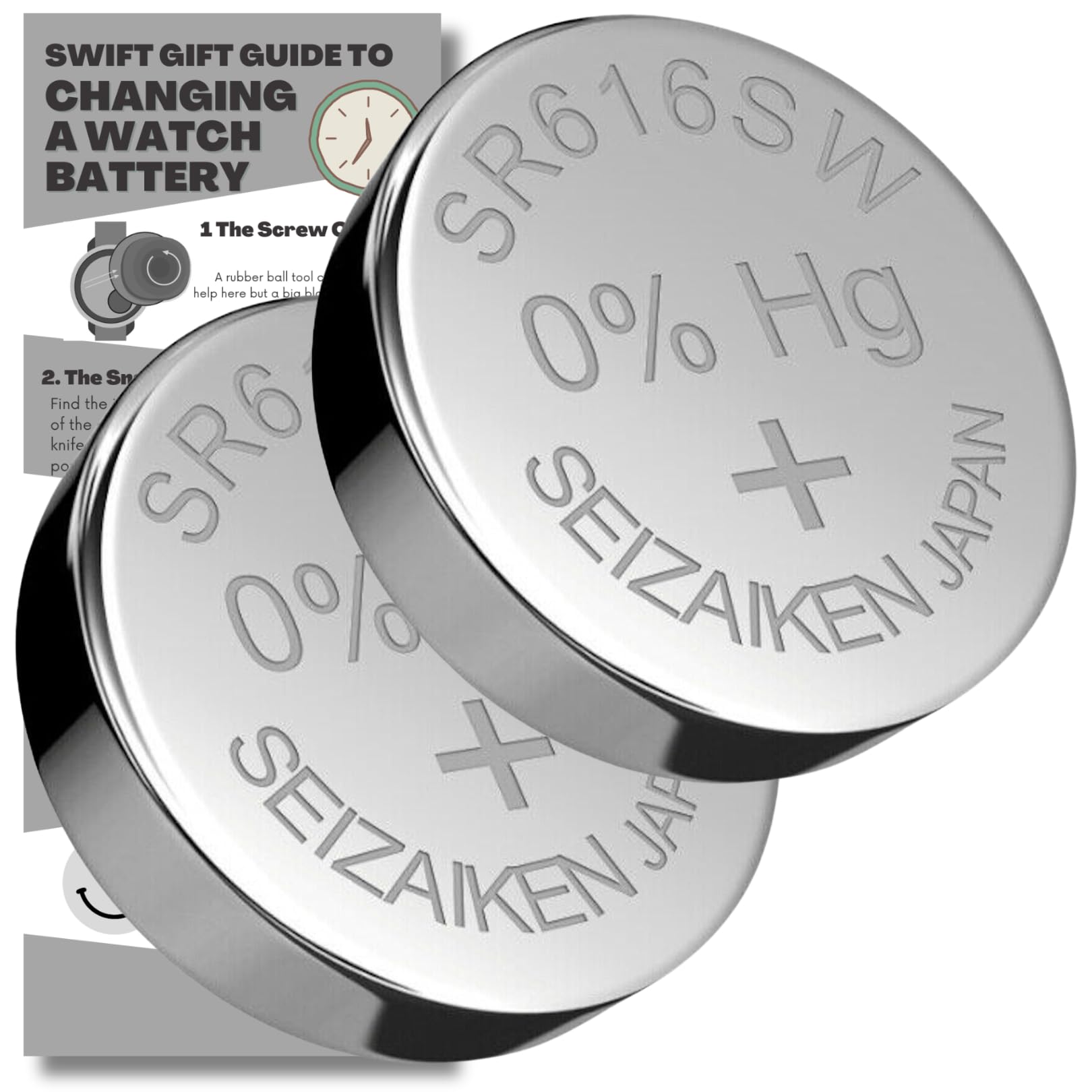 SR616SW Watch Batteries - 2 x Seizaiken 321 Equivalent Cell Button Watch Battery Replacement Kit for Watches with Fitting Guide