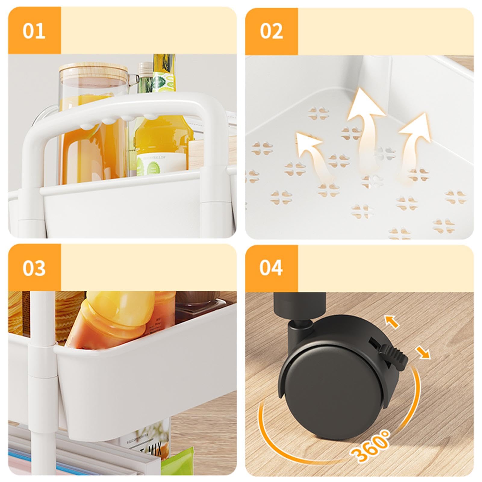 Carrito utilitario de 3 niveles, carrito de almacenamiento con | cajones, carrito de almacenamiento portátil rodante, carrito utilitario compacto multiusos para cocina, dormitorio, sala de e