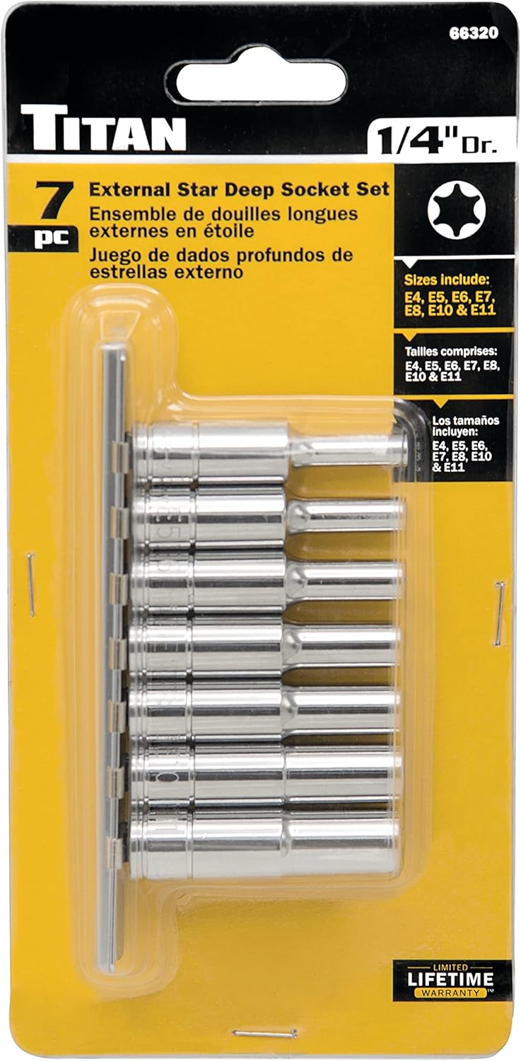 Titan 66320 7-Piece 1/4-Inch Drive Deep External Star Socket Set