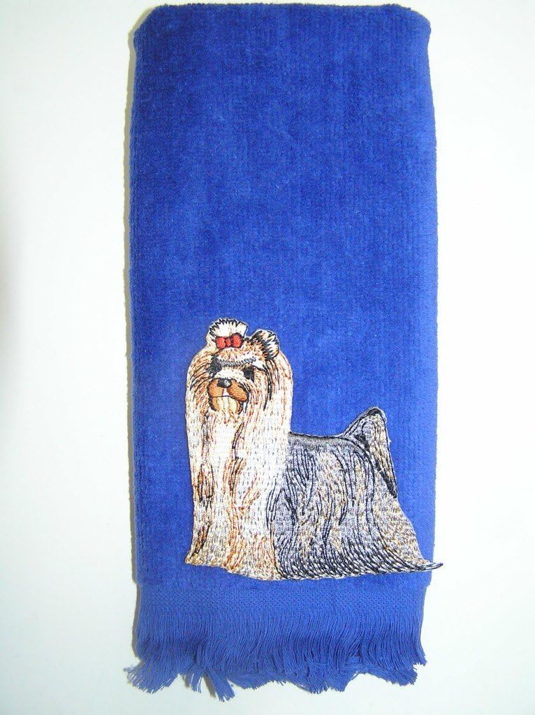 Yorkie bath hand towel yorkshire terrier blue vintage