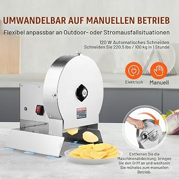 VEVOR Electric Vegetable Slicer 0-12mm Thickness Adjustable Commercial Slicer Manual Stainless Steel Food Slicer Slicer for Potatoes Lemons Tomatoes Apples
