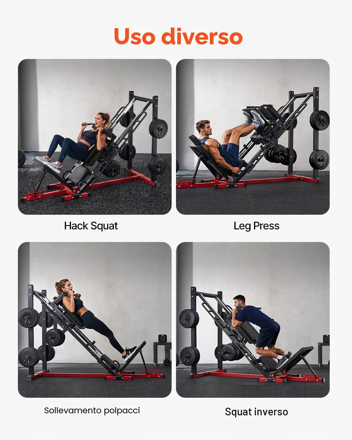 VEVOR Macchine Esercizi delle Gambe, Attrezzatura Gambe Presa Combo Regolabile, con Cuscinetto Lineare, Allenamento delle Gambe per Palestra, per Quadricipiti, Pali per Pesi da 50 mm