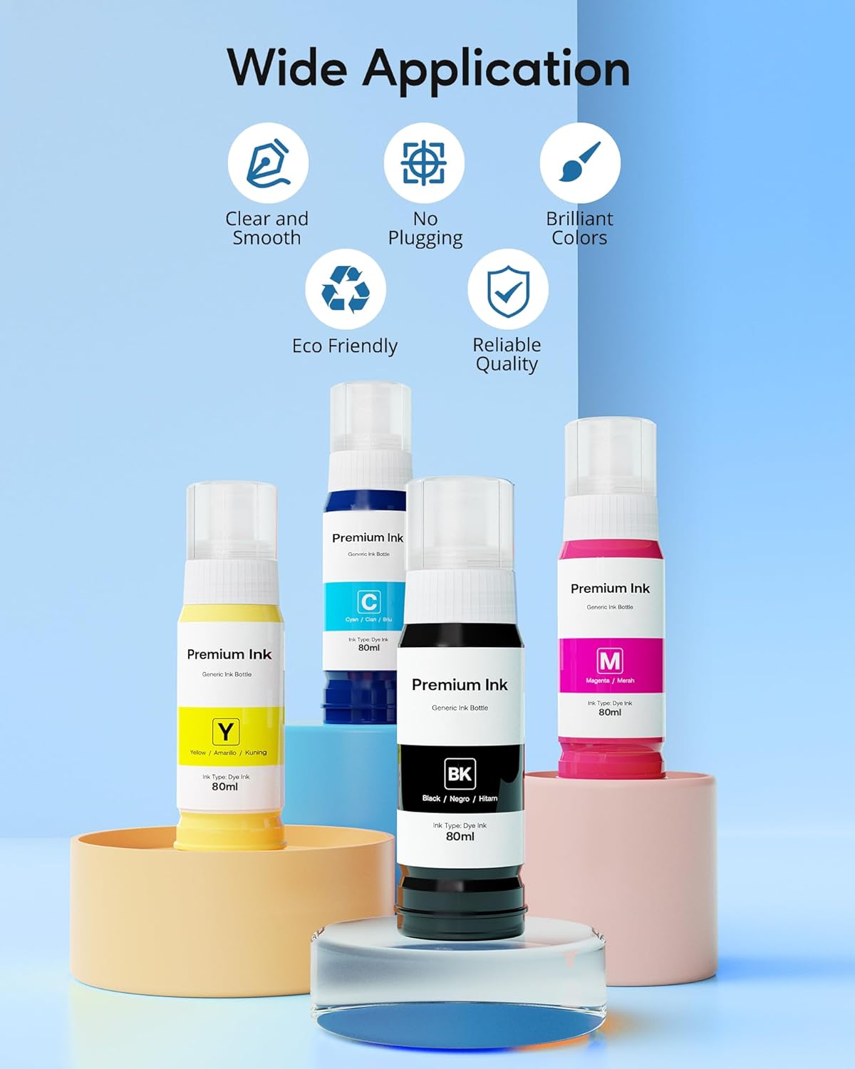 CEEBOO 522 High Capacity (5 Bottles) Refill Ink Bottle Replacement for Epson Compatible 522 Ink Refill Bottles (Not Sublimation Ink) Use for EcoTank ET-2803 ET-2800 ET-2720 ET-4800 Printer