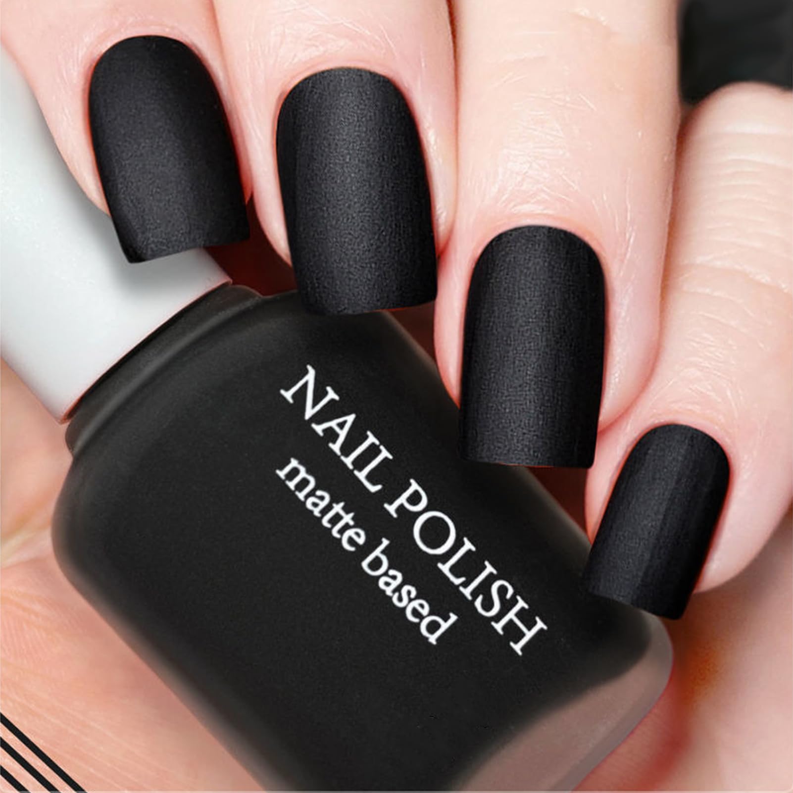 Black Matte Nail Polish, Matte Top Coat Black Nail Polish Fast Dry, Highly Pigmented Black Fingernail Polish Matte Effect, Matte Black Nail Polish for Men Women, 12 ML