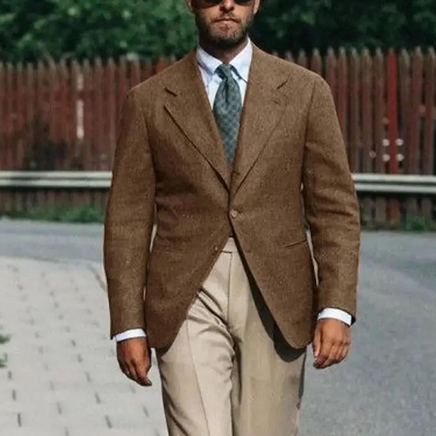 Mens Dark Brown Business Suits Blazerss Herringbone Notch Lapel Jacket Long-sleeved Casual Coats