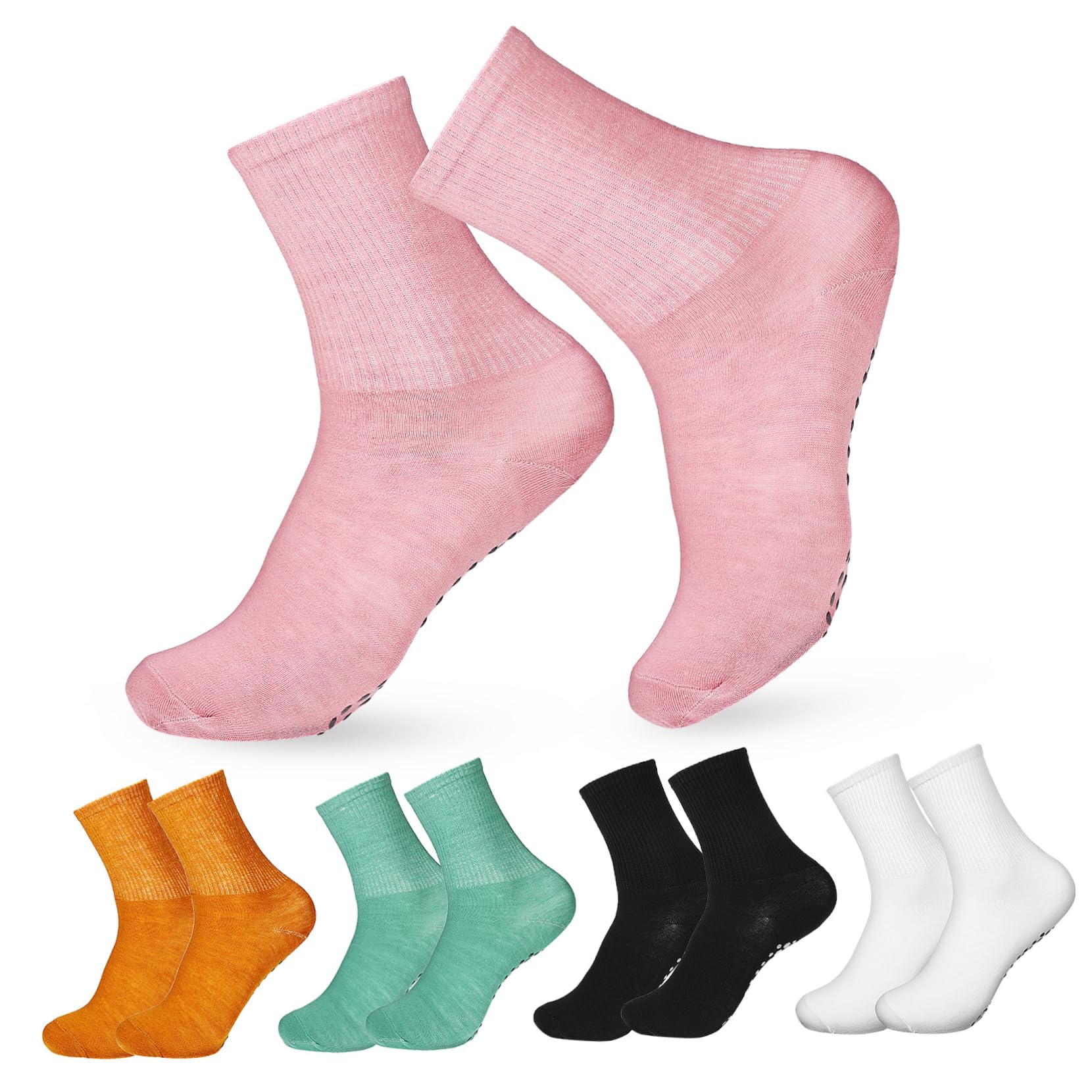 Mikinona Yoga Socks Grip 5 Pairs Non Slip Socks Comfortable Cotton for Men Women Elastic Above Ankle