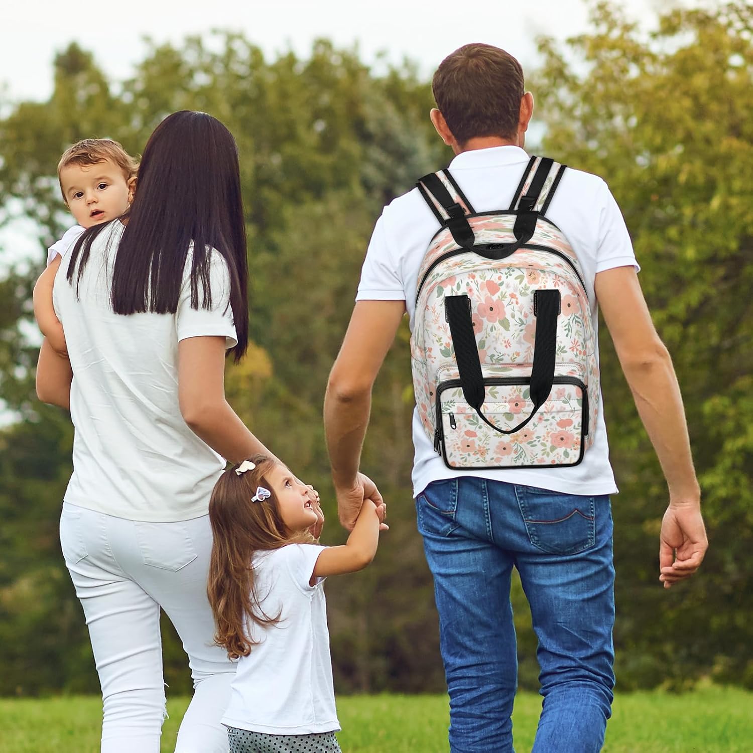 Baby Diapers Bag Backpack, Spring Floral Waterproof Large Baby Bag for Mom Dad, Wildflowers Flowers Travel Diaper Bag Backpack