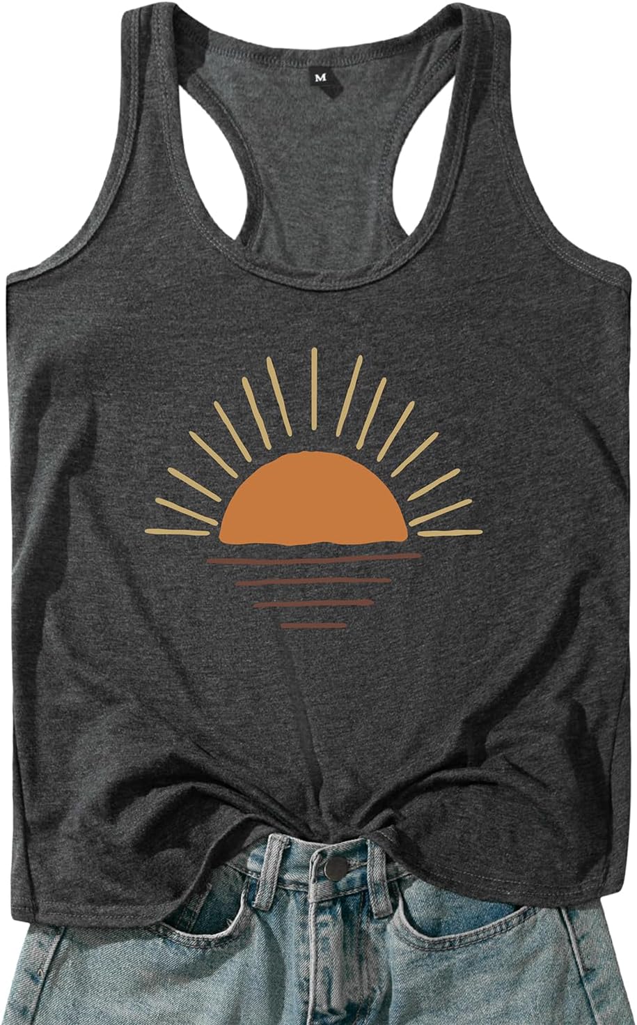 Graphic Tank Top for Women Sunshine Racerback Tanks Vest Summer Beach Sleeveless Tops Workout Vintage Vacation Tees