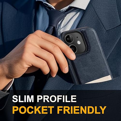 Miniatura 5 de DOGODON Funda tipo cartera con tarjetero de cuero de lujo para iPhone 11, ranuras para tarjetas, doble cierre magnético, a prueba de golpes, 6.1