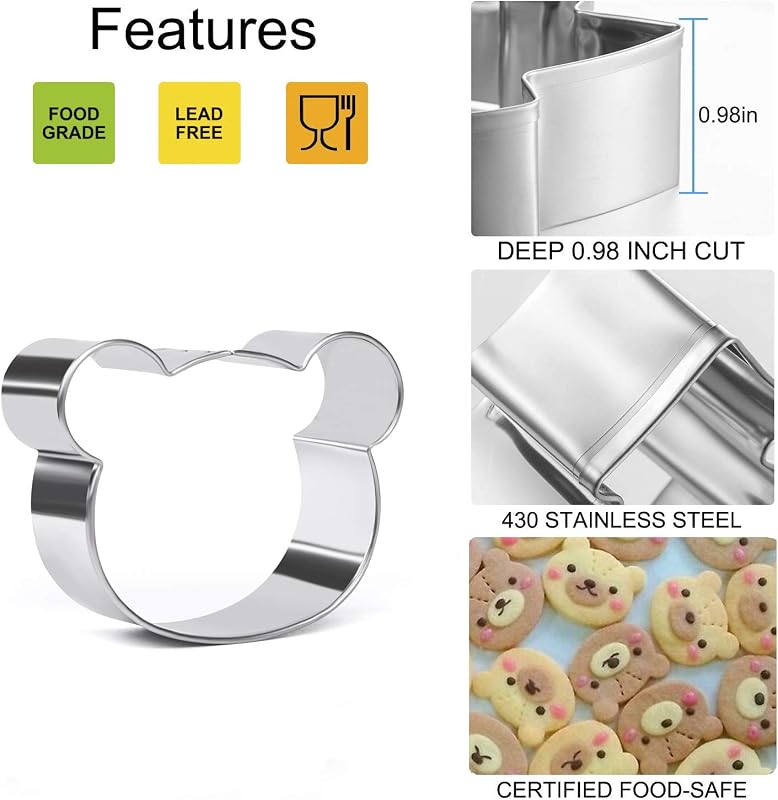 Crethink Maci Süteménykiszúró Szett - 3 Darabos Rozsdamentes Acél Teddy Bear Keksz Formázó Fondant Tortadísz Sütéshez