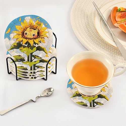 Miniatura 5 de Sunflower Blue Yellow Cotton Rope Coasters 4 Inch Holder Set of 6 Absorbent Absorbent Coasters for Drinks Housewarming Gift Home Decor