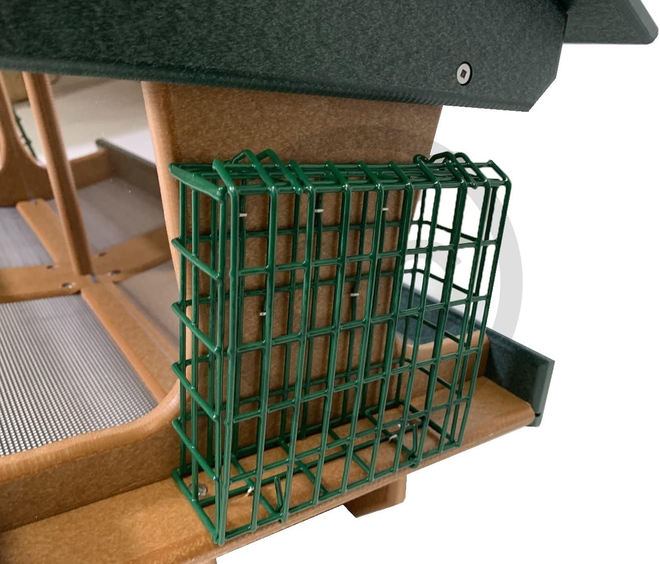 DutchCrafters Large Poly Plastic Bird Feeders for Outdoors with Two Suet Cages, Outdoor Bird Feeder for Wild Birds, Holds 2 Suet Cakes and Seed - USA Amish Made (Turf Green & Cedar)