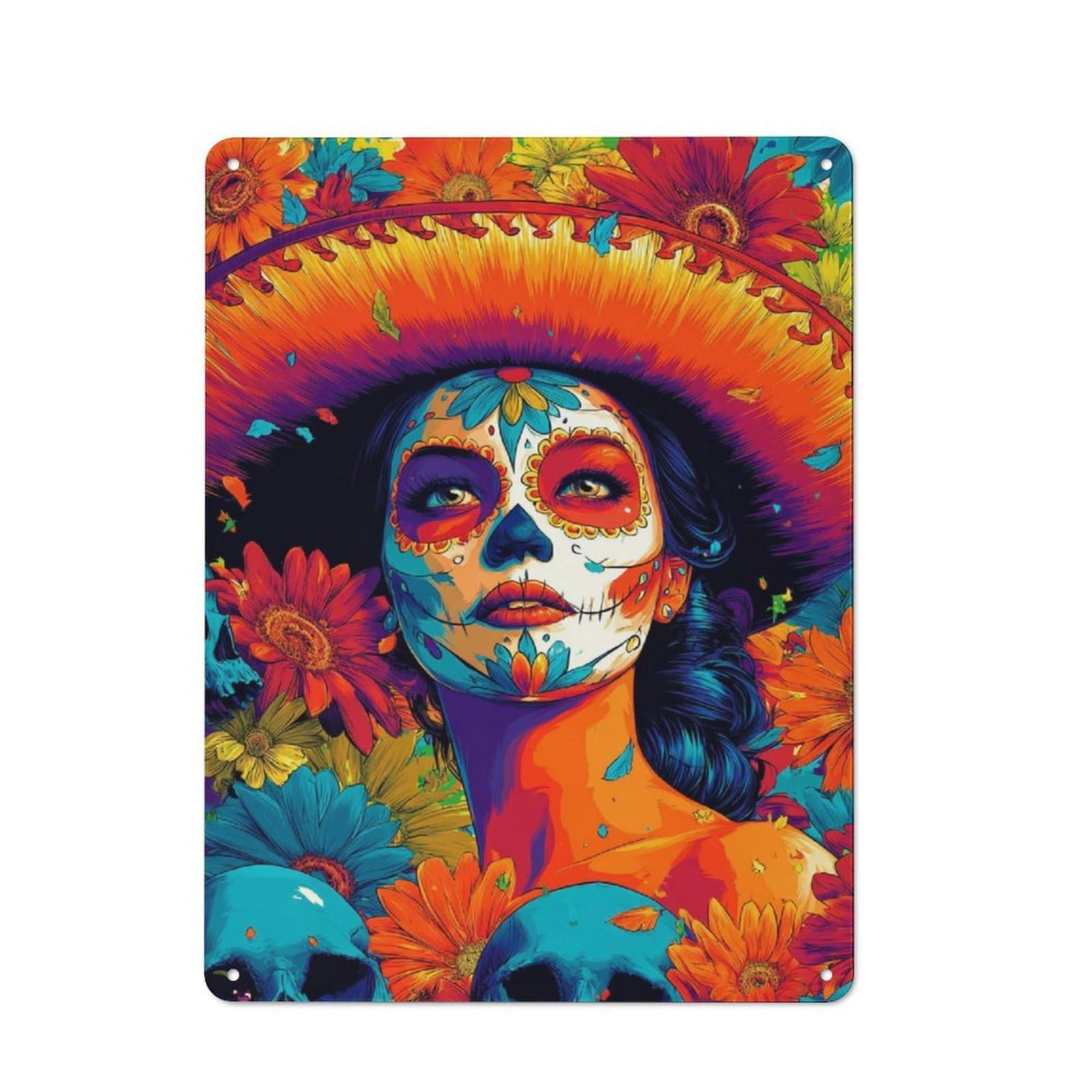 Junmoney Day Of The Dead Celebration -7 Smart Metal Wall Decor 40X30cm, Office Metal Sign For Office, Study, Studio Or Hallway
