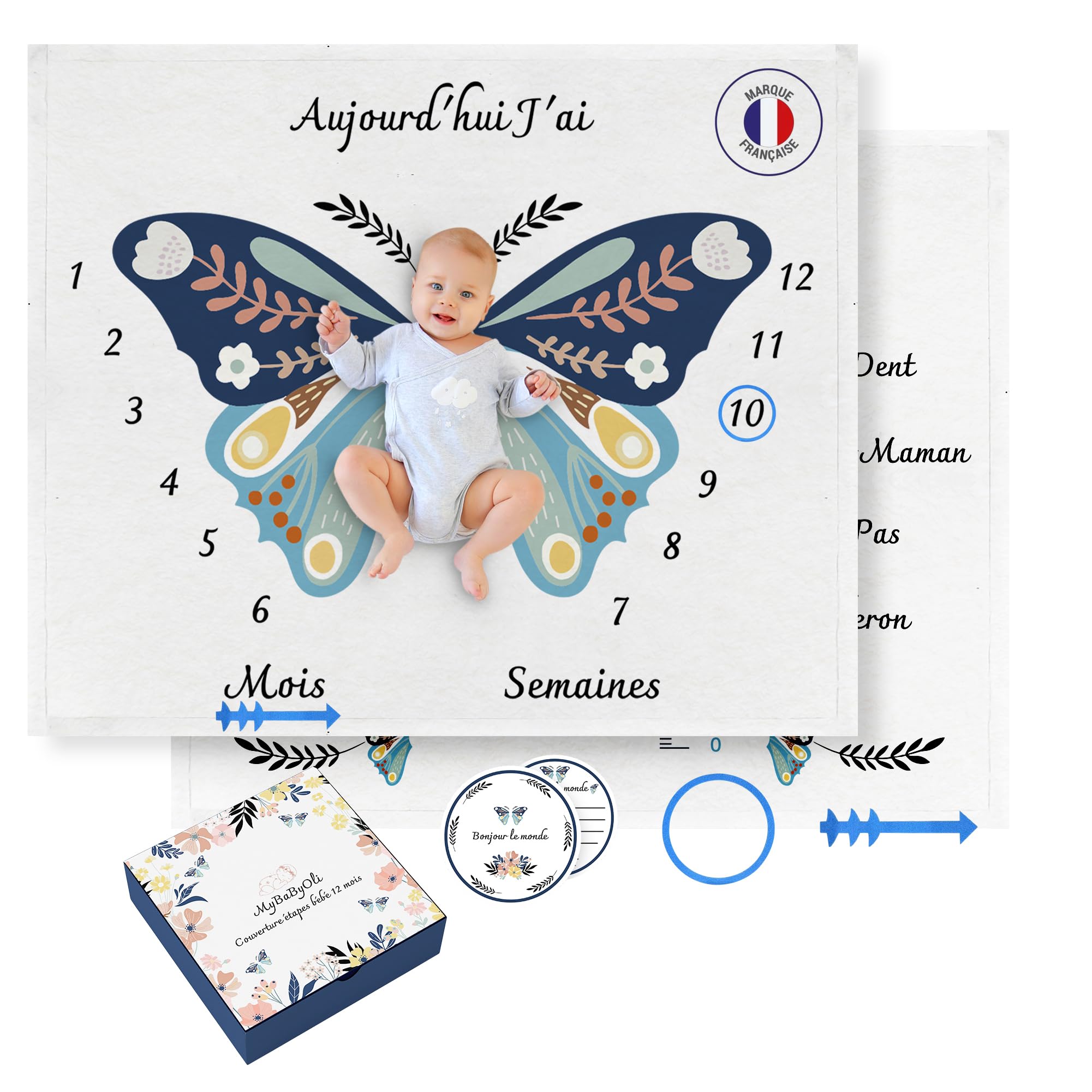 Tapis mois bébé à motif papillon pour immortaliser les souvenirs et les premières fois en photo