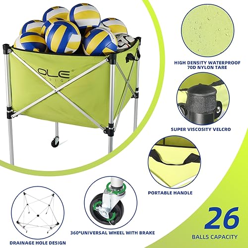 Miniatura 2 de Carrito de pelota, carrito de pelota de voleibol con ruedas 26 bolas, carrito de bolas portátil, almacenamiento de bolas, carrito plegable de equipo