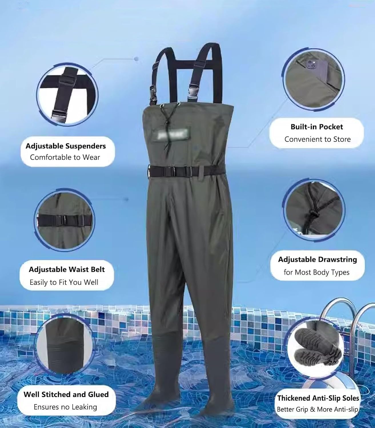 Vadeadores de Pesca Impermeables de Camuflaje for Hombre y Mujer, Ligeros de Nailon con Botas aislantes.(8.5)