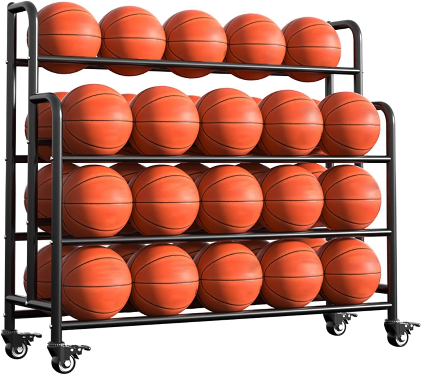 Commercial Gym Exercise Ball Holder Metal Ball Storage Racks on Brake Wheels, Heavy Duty Basketball Volleyball Football Cage Cart for Garage School Kindergarten Display, Large Capacity Organizer