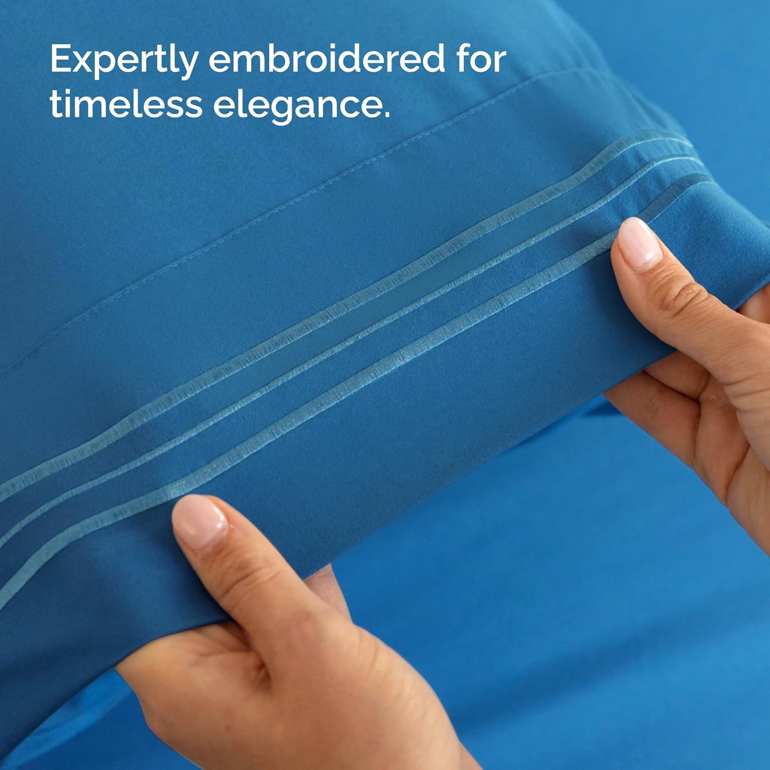 Wrap Around Dust Ruffle Bed Skirt + 2 Pillowcases Bundle - Denim Blue - for King Size Beds with 18 Inch Drop - Elastic Strap & Adjustable Pleated Bedskirt - Wrinkle Free - For Women, Men, Kids & Teens