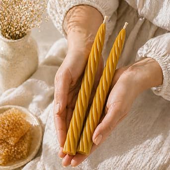 Petekoğlu Balmumu Mum (Beeswax Candle) Doğal Sarı 2 Adet 27.5 cm Kalın Burgulu Şamdan Mumu Dekoratif Mum [Enerji Sınıfı A+++]