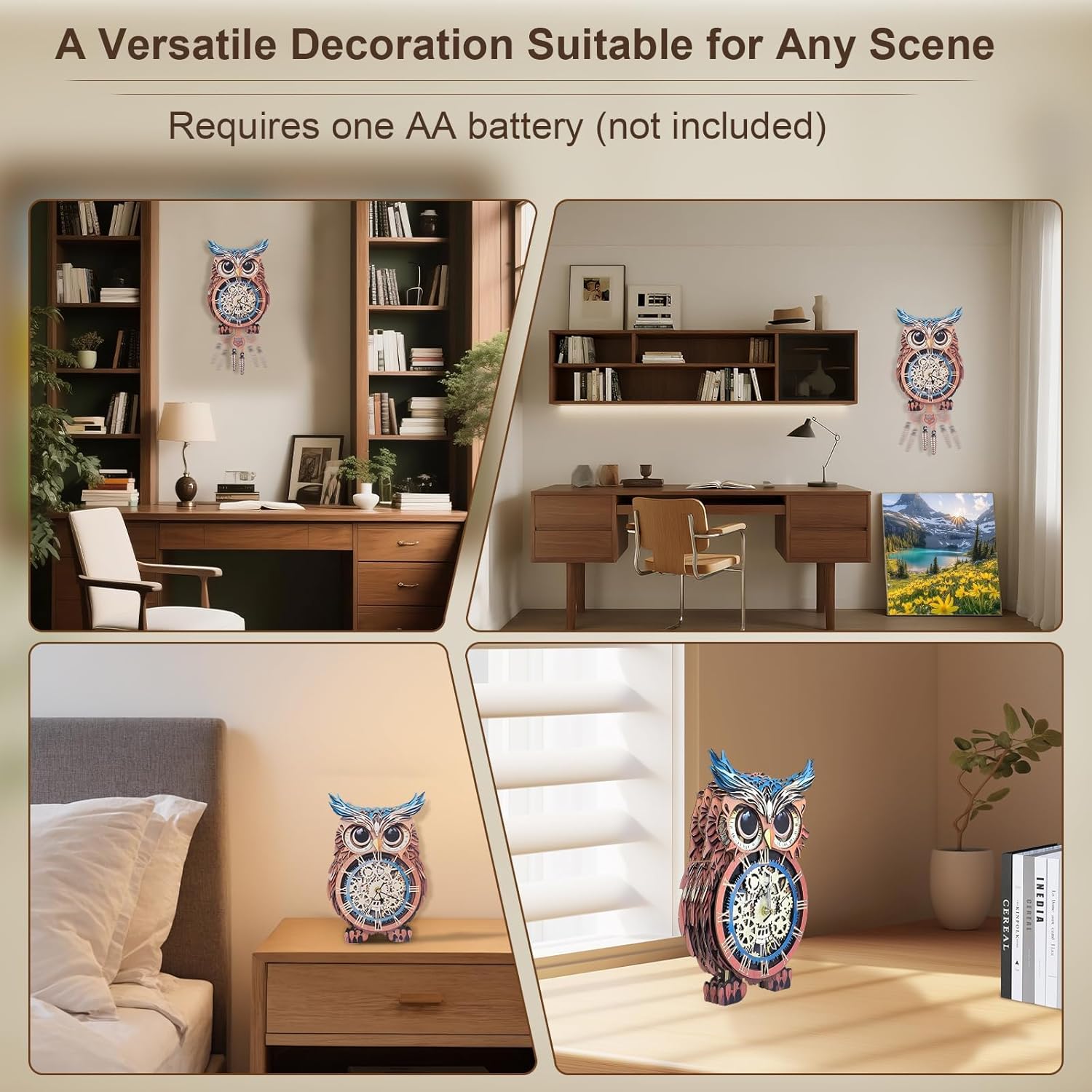 Kosmickiss 3D Wooden Puzzles for Adults, Owl Wooden Clock, DIY Model Building Kits for Adults, Owl Gifts for Women, Creative Decor for Home