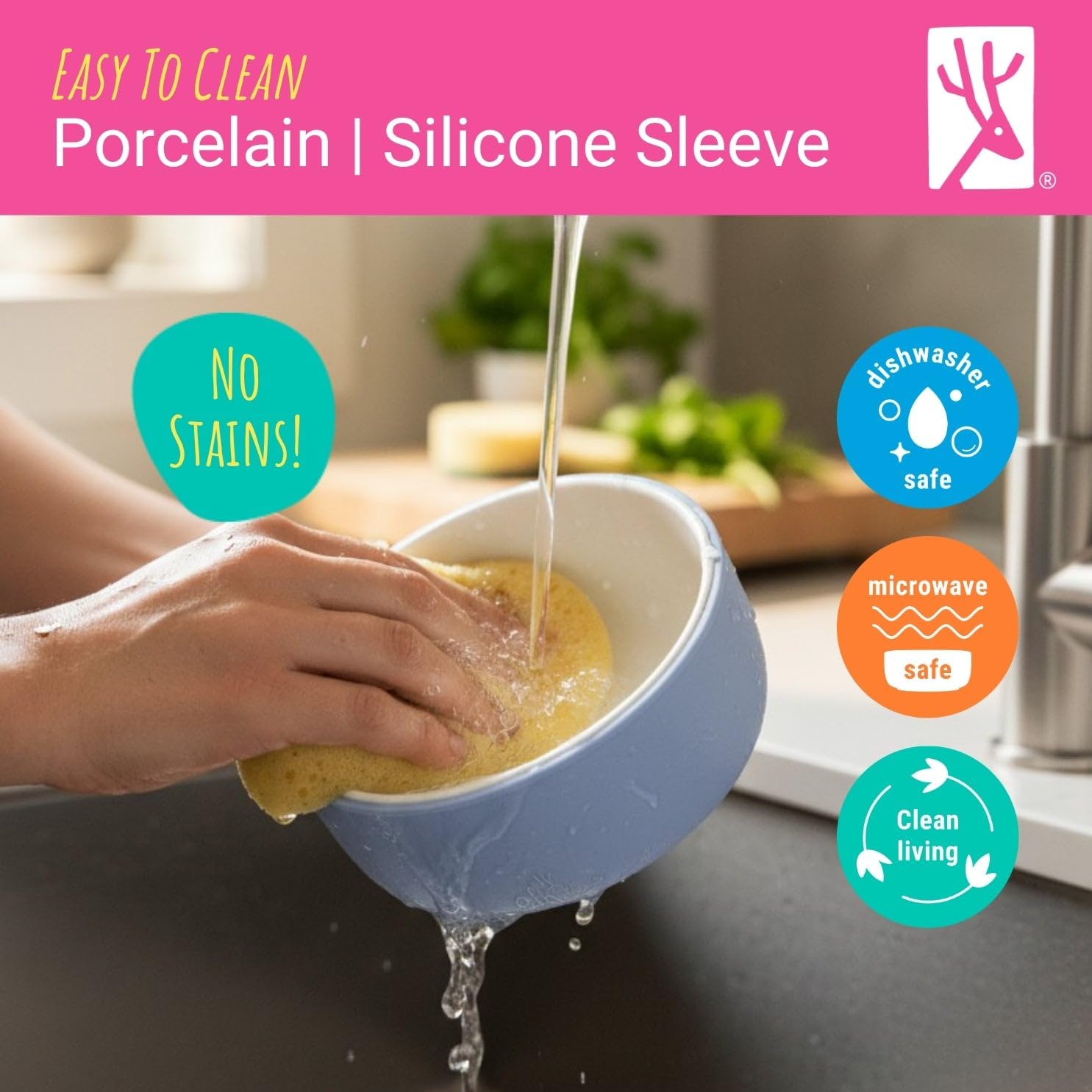 Elk and Friends Kids Porcelain Bowls with Silicone Sleeve | Kids/Toddler/Baby Feeding | Microwave & Dishwasher Safe | Non slip | Cereal/Soup/Snack Dishes & Dinnerware - Image 7