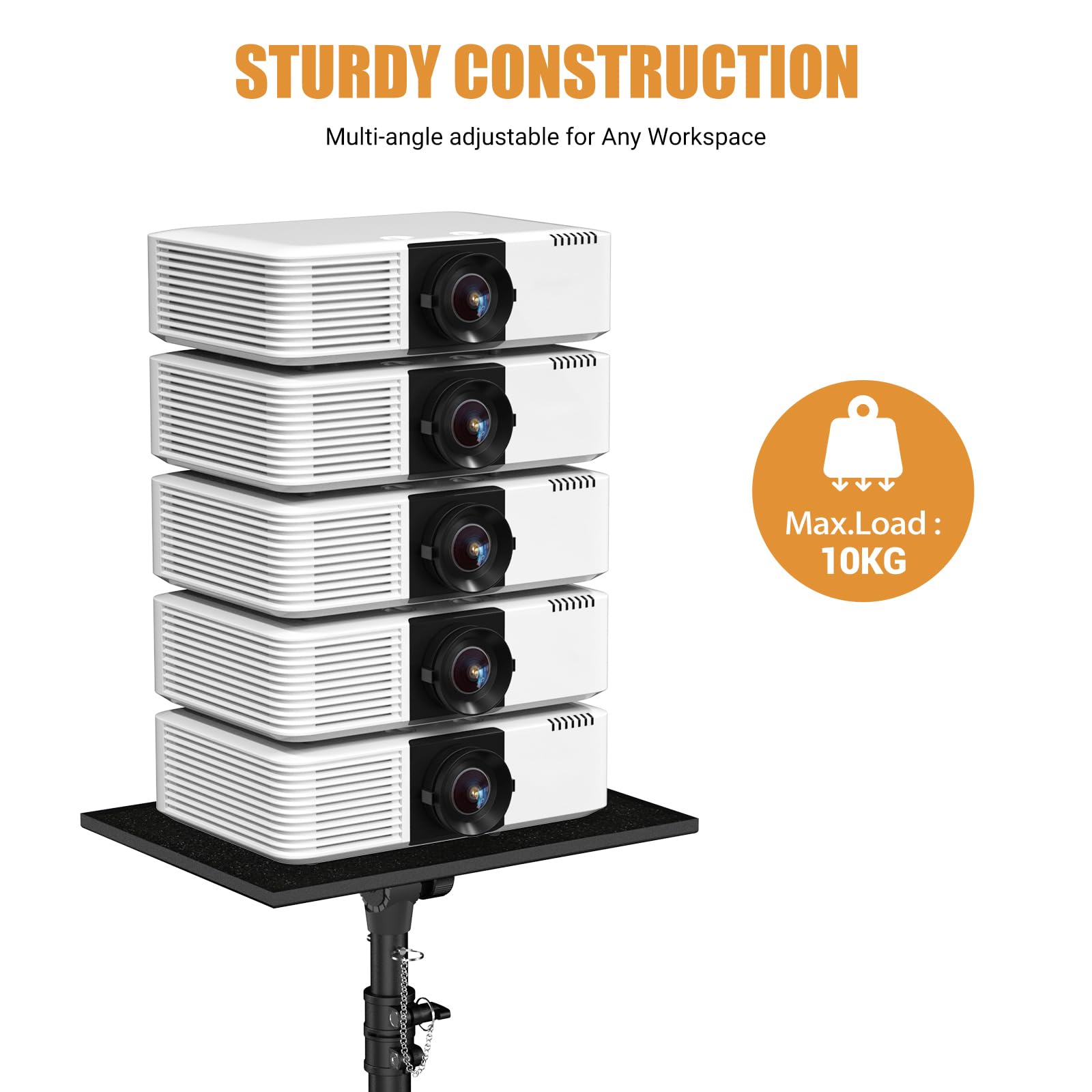 Projektor Stativ von 91 bis 119 cm, Höhenverstellbarer Laptop Stativ mit Gooseneck Telefon Halter, Universal Projektor Stativ für Heimkino, Bühne, Büro, DJ Racks