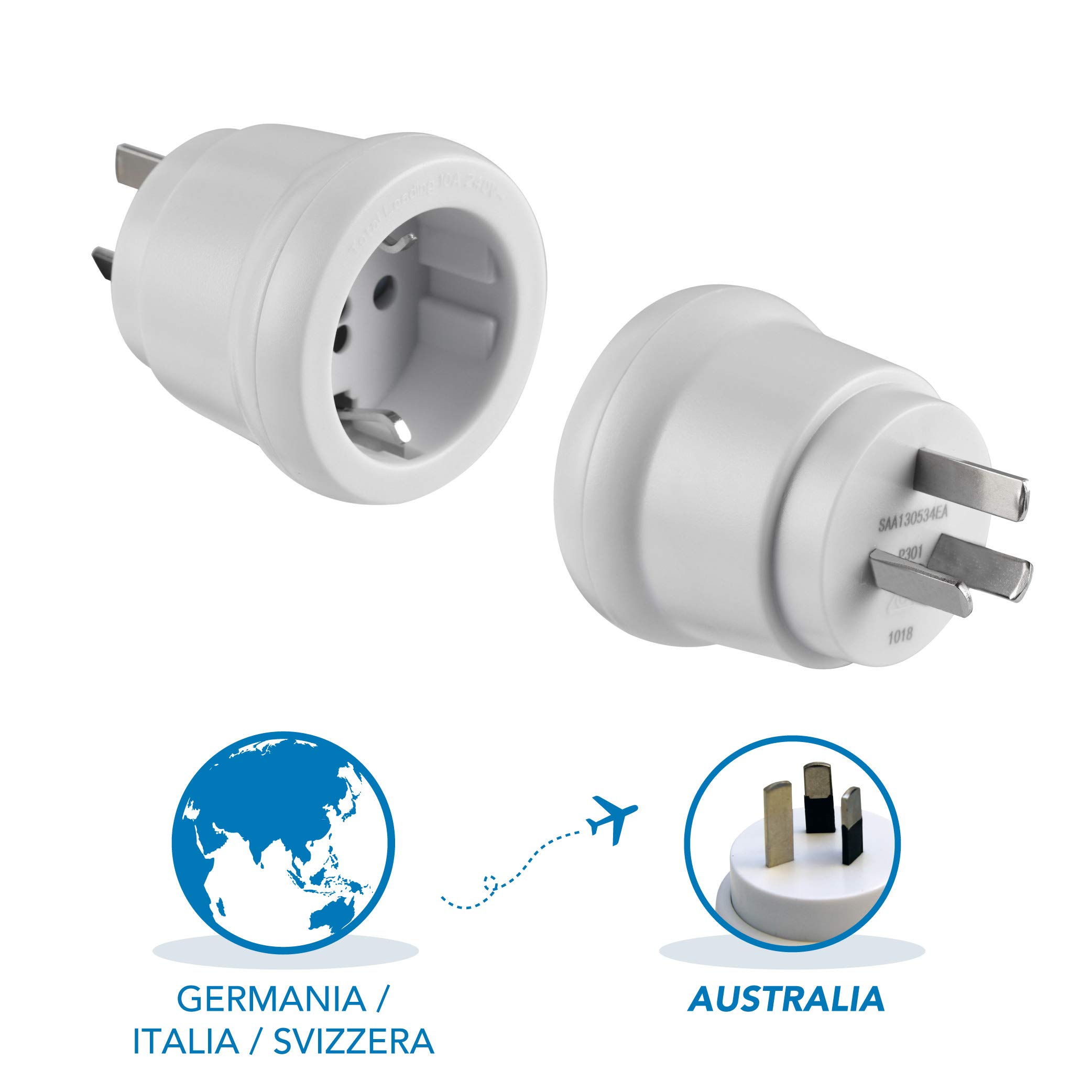 Image secondaire de Electraline 70044 Adaptateur de Voyage de l'Allemagne/Italie/Suisse vers Australie/Chine, Blanc, Australia/China