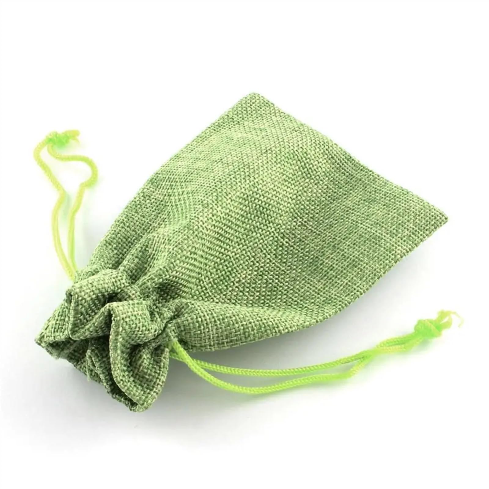 QiaoJun Torby Hessian, torby ze sznurkiem, 250 szt., woreczki jutowe, torby ze sznurkiem do pakowania biżuterii, na prezent, 9 x 7 cm, 14 x 10 mm (żółto-zielone, 1 szt. w opakowaniu)