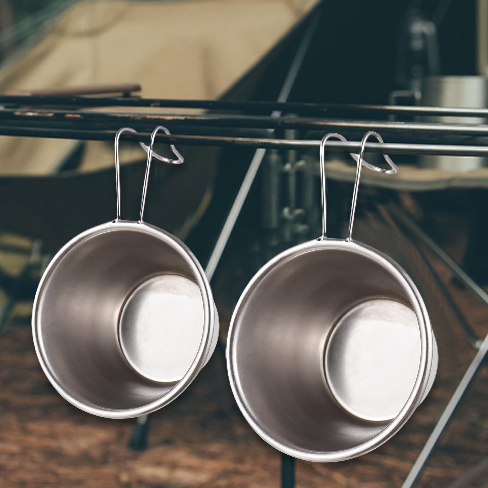 Natudeco 4 pcs Sierra Cup Coffee Tea Cups Camp Mug Stainless Steel Camping Hiking Climbing with Folding Handle for Travel Outdoor Home Shop (30ML)