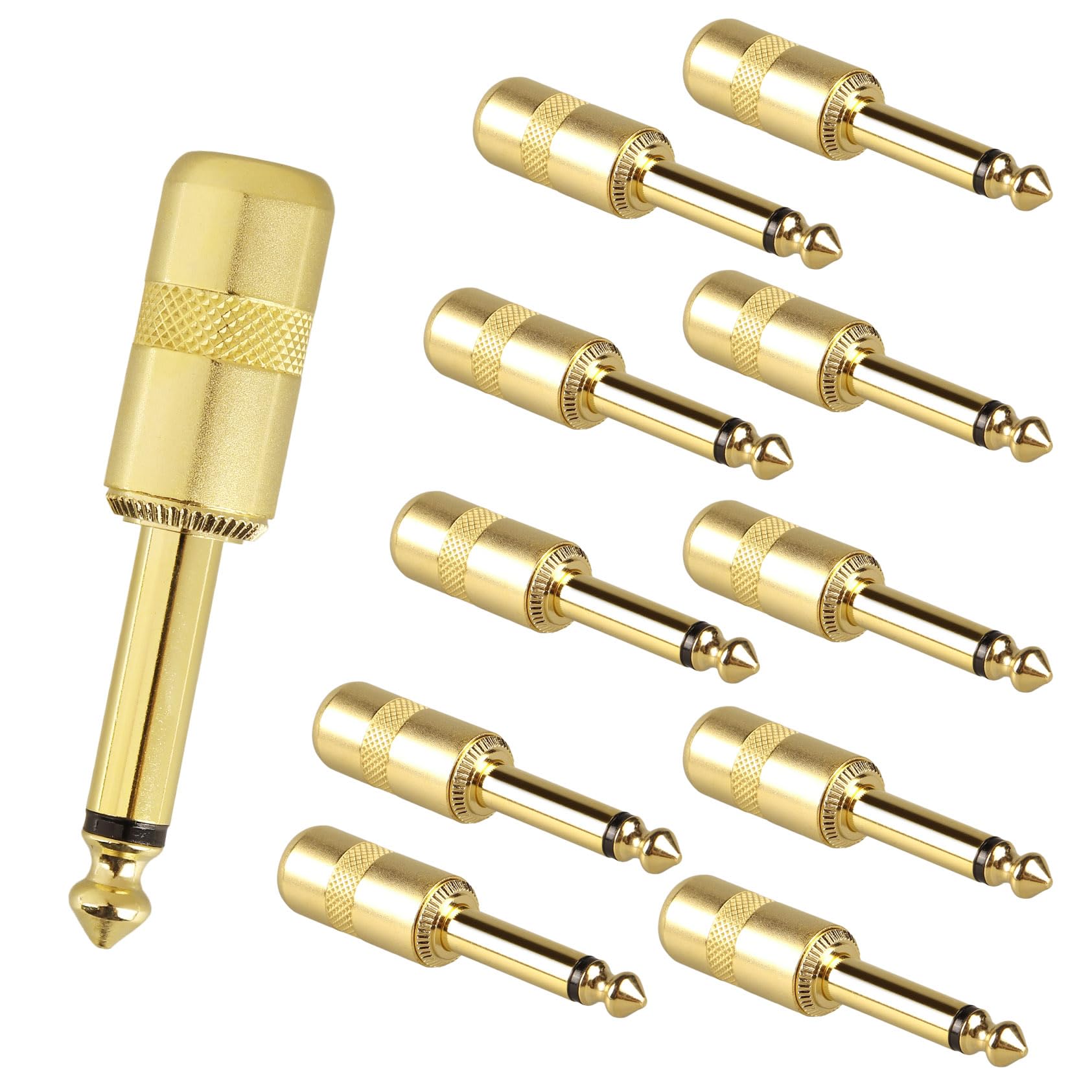 Mr.Power 10 Pack 6.35mm 1/4 Inch TS Mono Male Solderable Audio Connector, DIY Cable Crafting Repair for Studio, Stage Performances, Home, Karaoke, Musical Instrument, DJ Equipment, Musician(Gold)