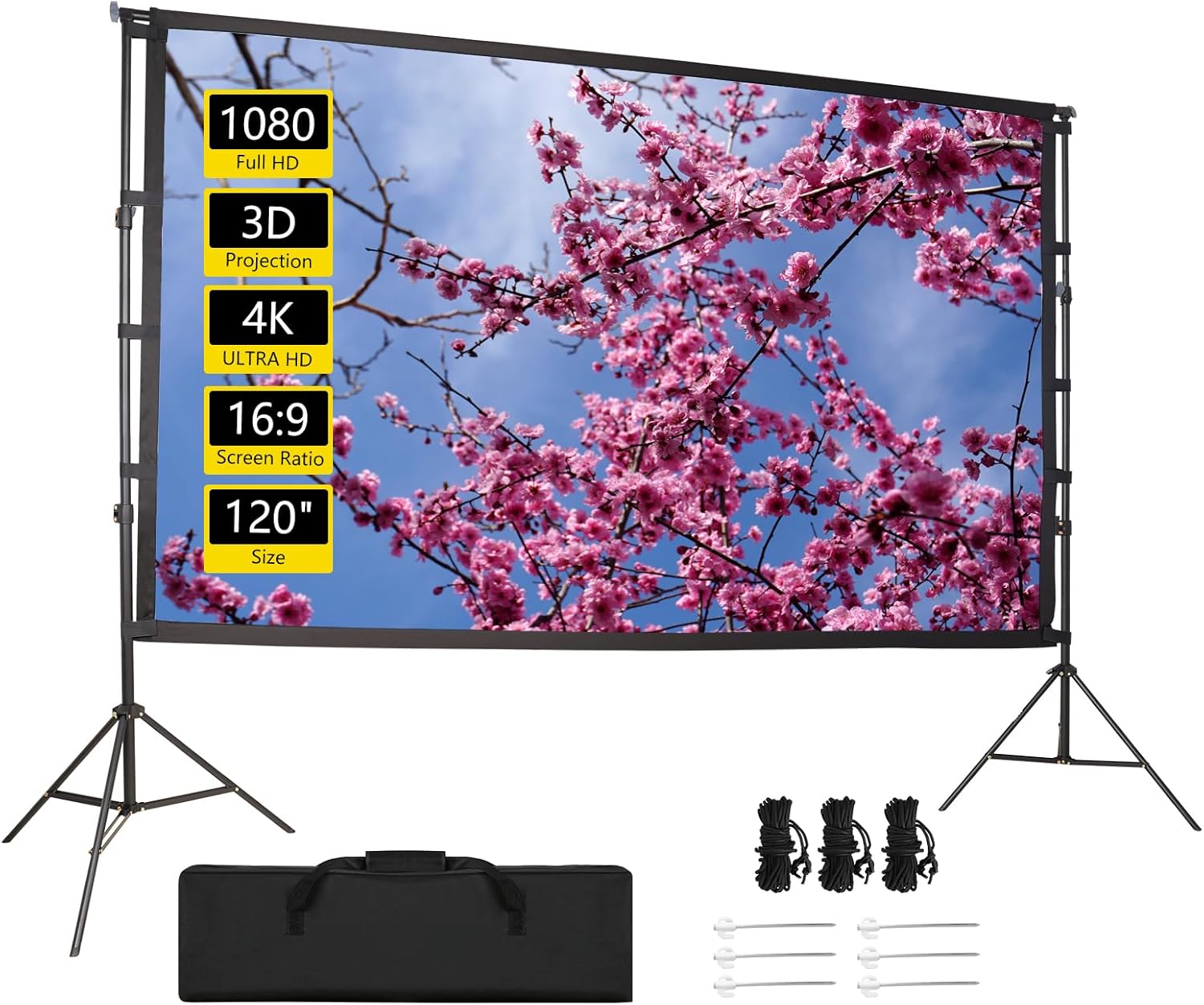 100in /120in Fixed Frame Projector Screen, Diagonal 16:9, Active 3D 4K Ultra HD Projector Screen for Home Theater or Office (16:9, 120in with Stand)