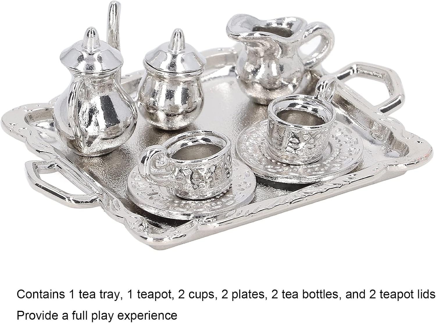 112 Mini Tea Set Metal Scaled Simulation Lifelike Miniature Tea Cup Tray Kit for Dollhouse