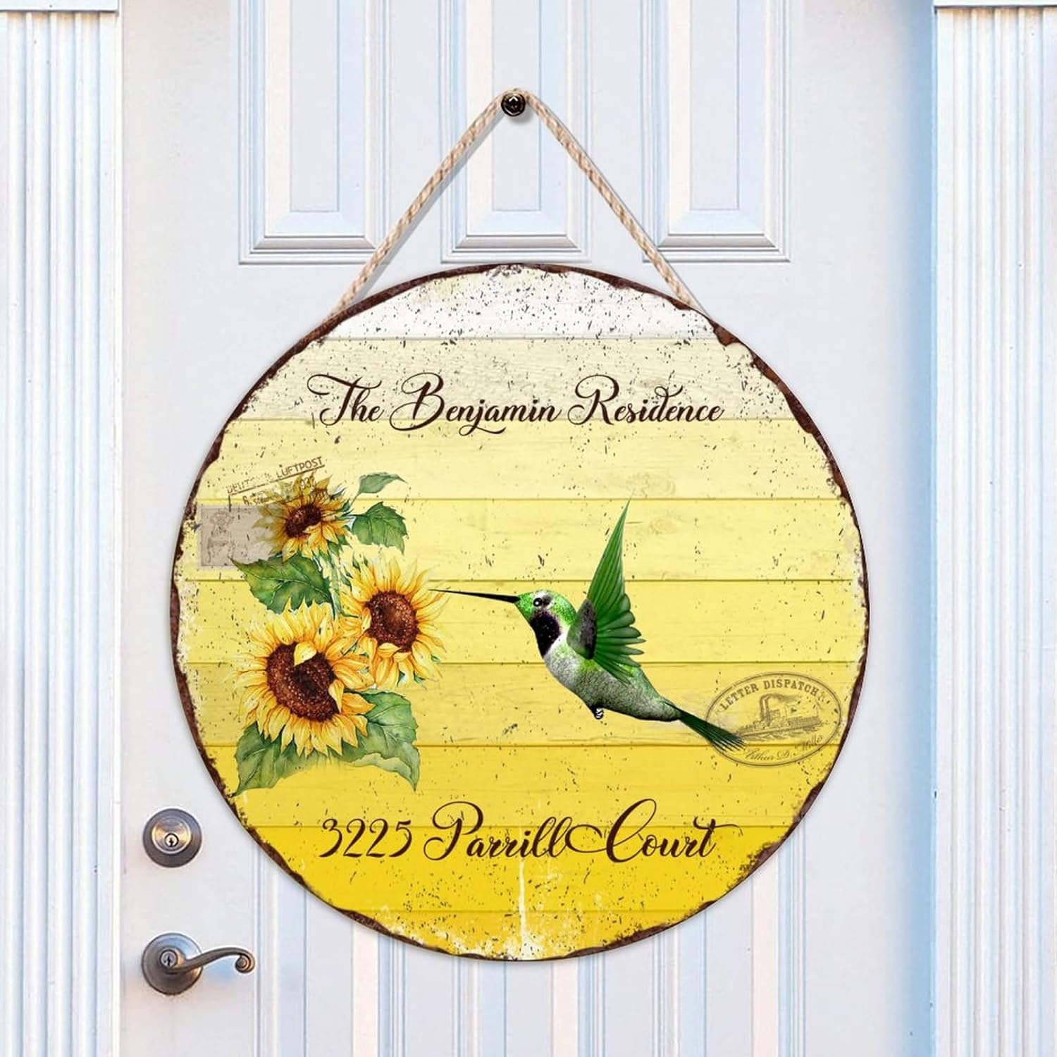Custom Name Home Address Hummingbird Wood Door Sign, Hummingbird Wall Hanging Sign Plaque, 18" x18" Front Door Round Wood Sign, for Front Door Entryway Porch Bar Pub Farewell Party Gifts