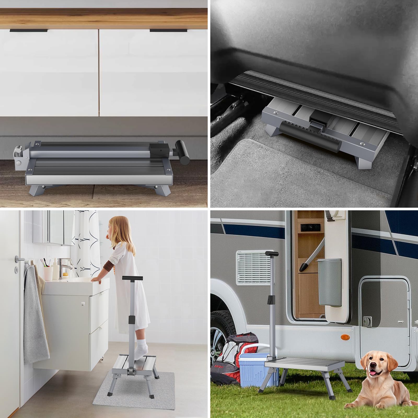 Escalera Plegable de Aluminio, Plataforma de Trabajo de 1 peldaño con pasamanos, Carga máxima de 150 kg, para Cocina, baño, Camping y más, Escalera Plegable con Alfombrilla Antideslizante