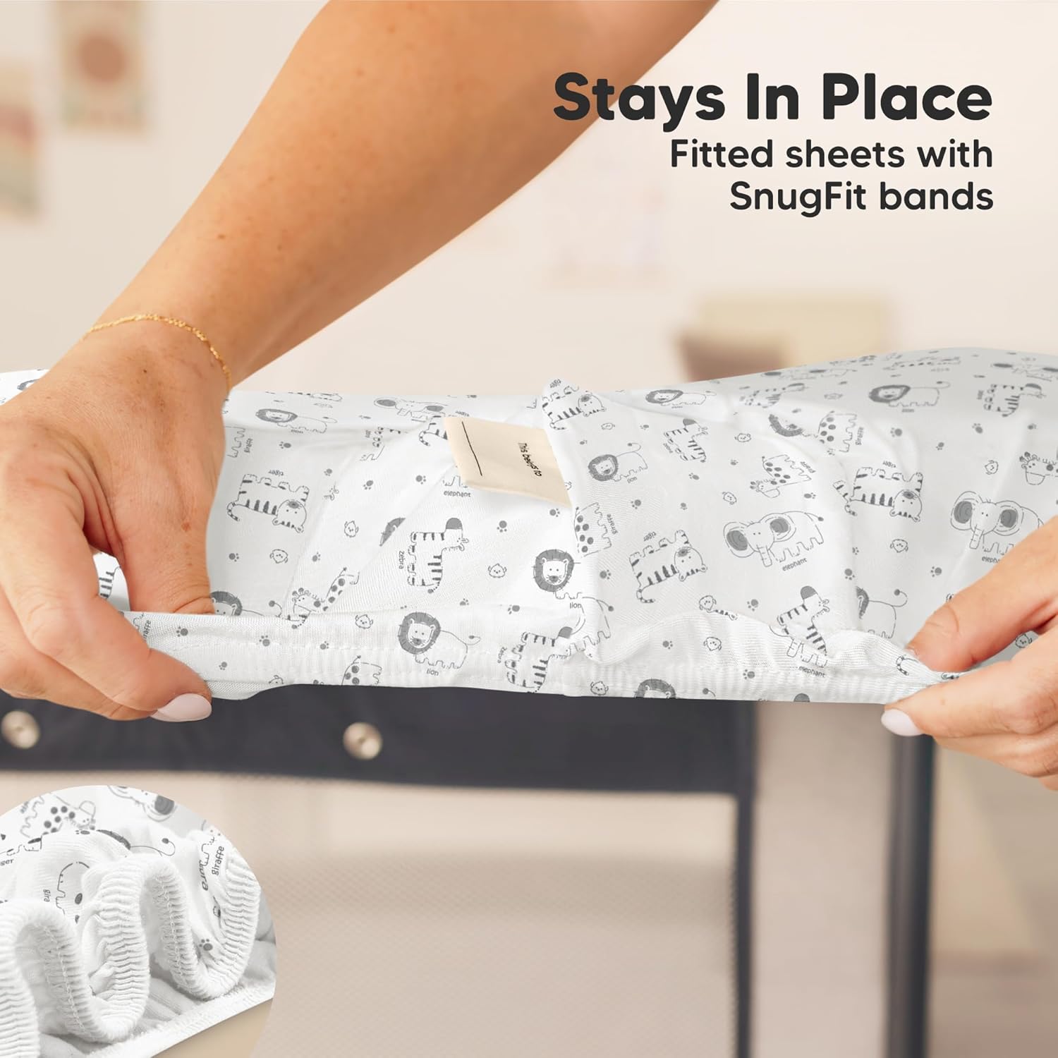 2-Pack Mini Crib Sheets Fitted - 38x26 Pack N Play Sheets for Pack and Play Mattress, Organic Cotton, Soft & Breathable Playard Bedding, Neutral Mini Toddler Bed Cover for Boys, Girls (KeaSafari) - Image 6